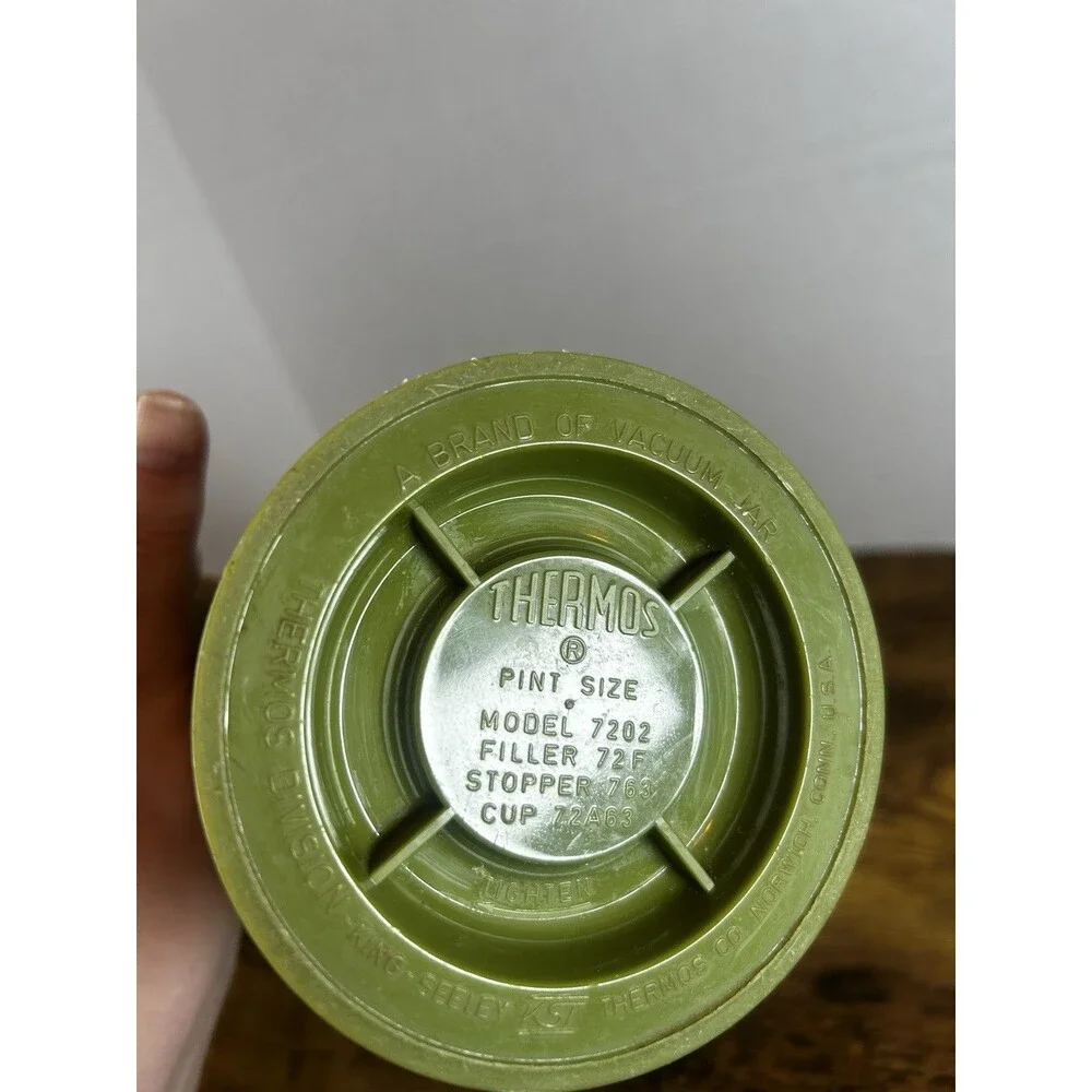 Vintage Thermos Vacuum Jar King Seeley Model 7202 Pint Avocado Green Retro USA